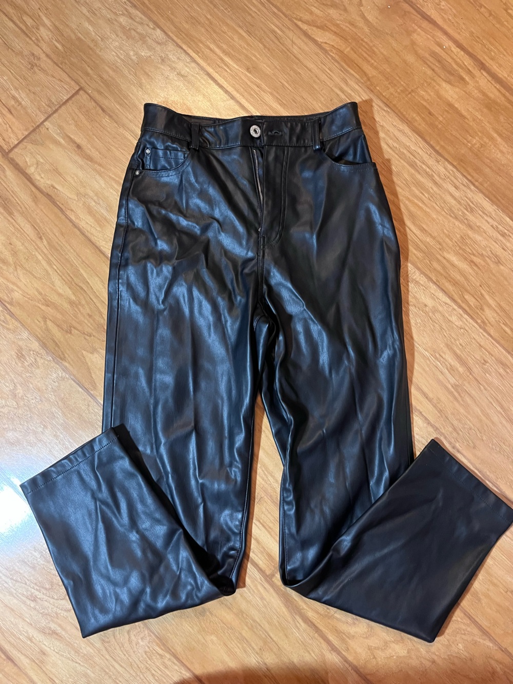 Zara Black Faux Leather Straight Leg Pants